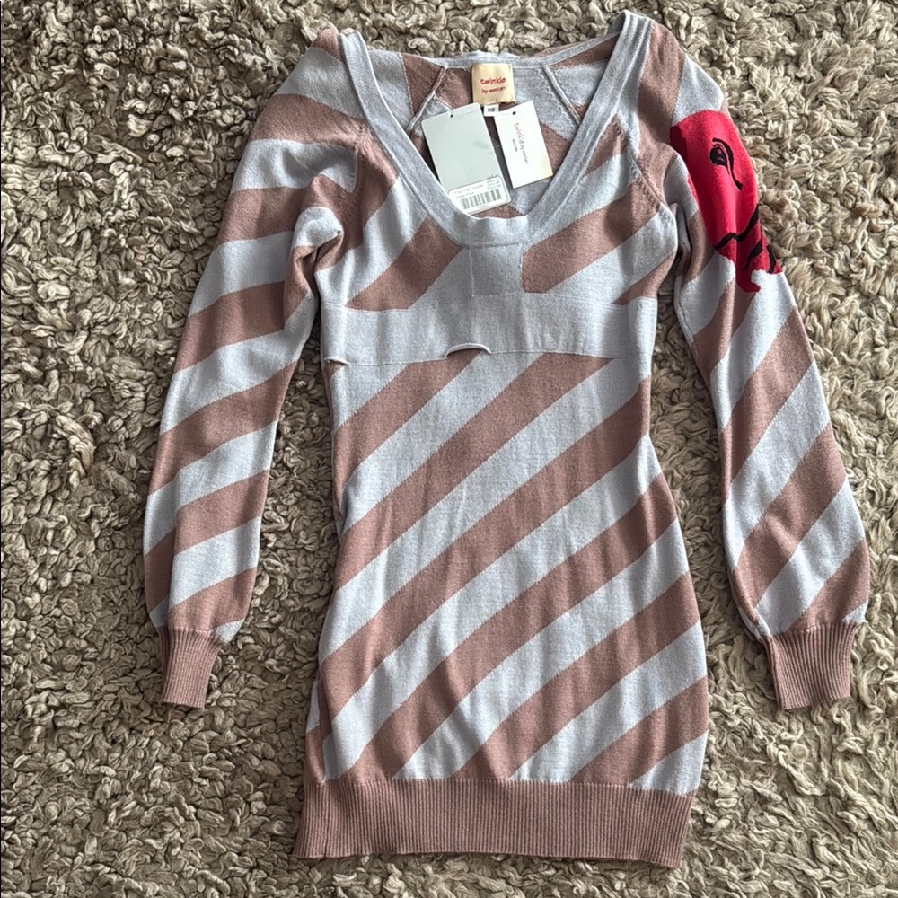 Twinkle Wenlan Goldfish Koi Striped V-Neck Sweater